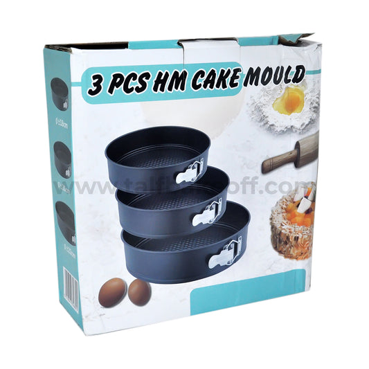 3pc Round Spring Form | Teflon Coated Spring Form Round Shape Cake Baking tins/pan/Trays Moulds with Removable Base | Cake Making Tin Pan Set for Microwave Oven