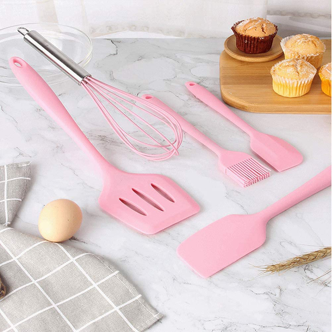 Silicone Spatula Set, 5 PCS Heat Resistant Rubber Spatulas Utensils for Nonstick Cookware Baking Mixing Icing, Seamless & Flexible